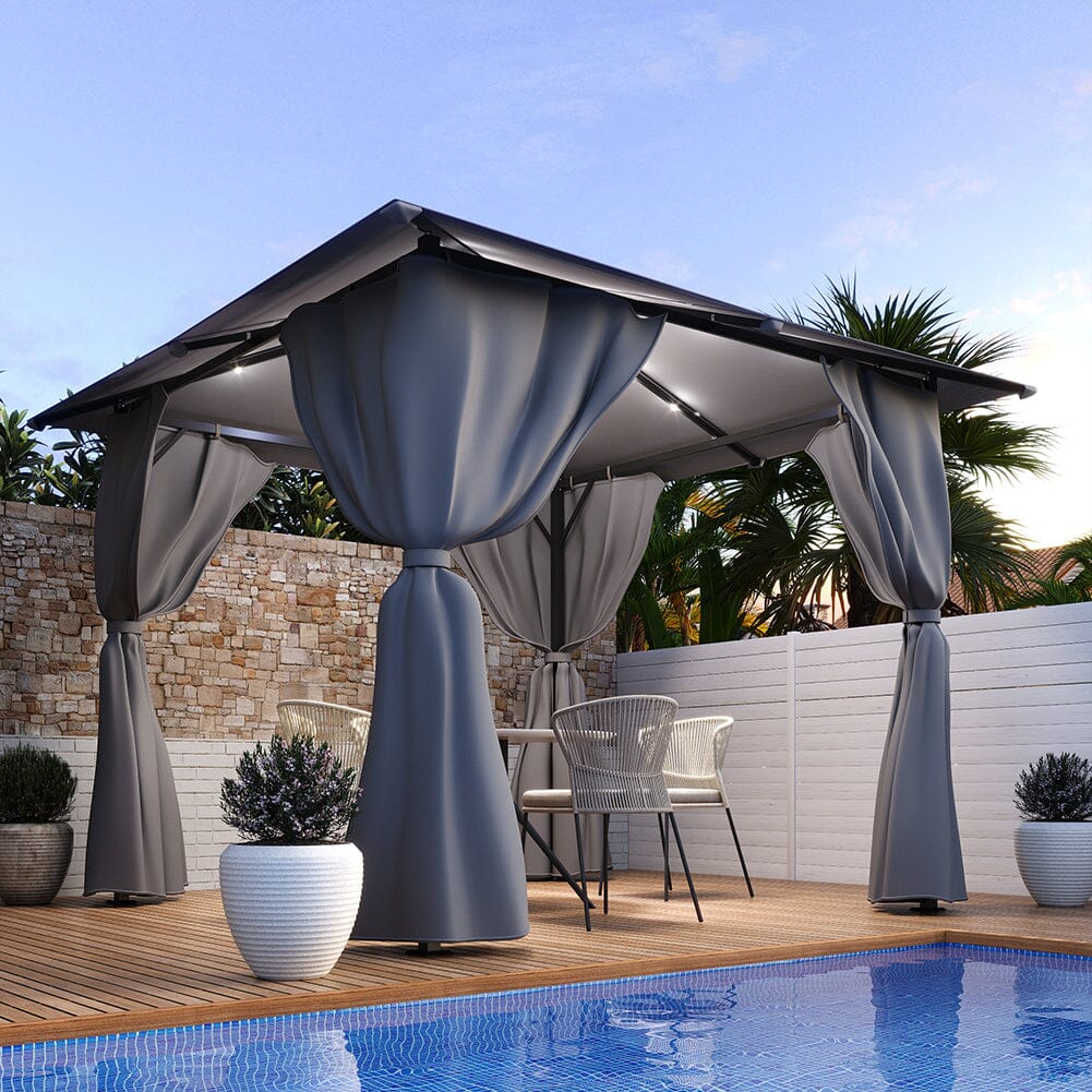 Garden Sheds 300cm Wide Metal Gazebo with Lights Canopies & Gazebos Living and Home