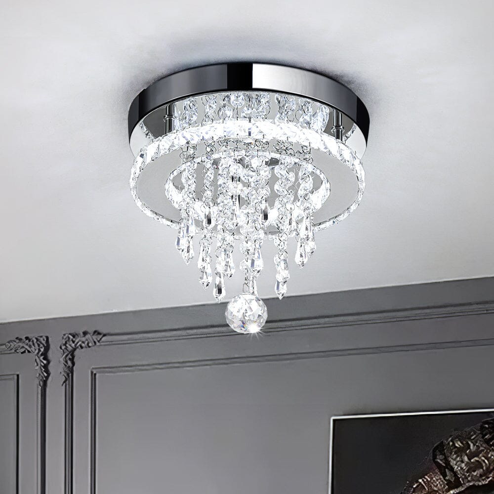 Modern Round Crystal Ceiling Light with Droplets Living and Home