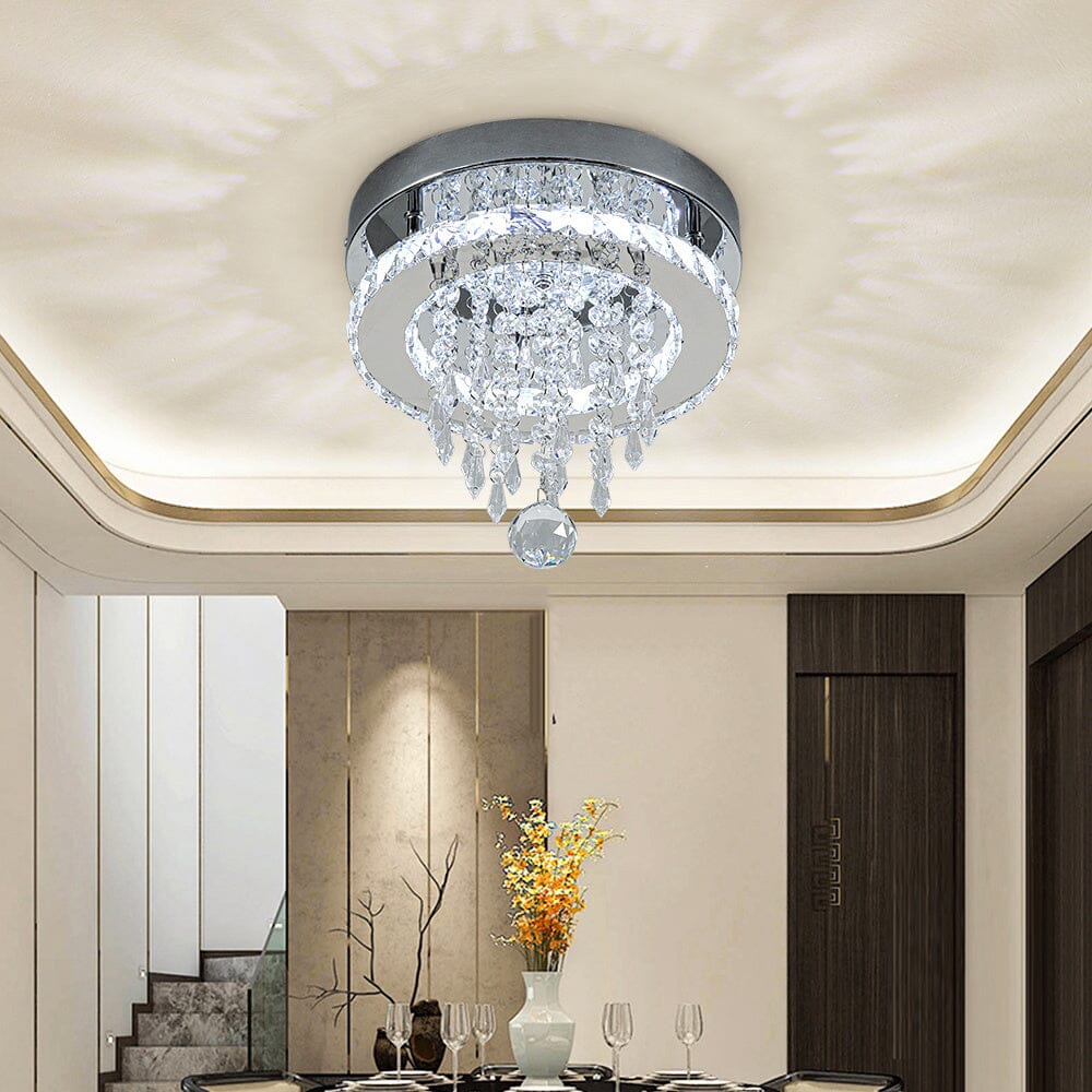 Modern Round Crystal Ceiling Light with Droplets Living and Home