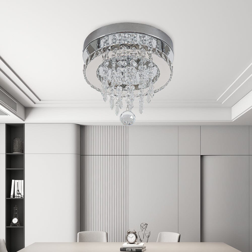 Modern Round Crystal Ceiling Light with Droplets Living and Home