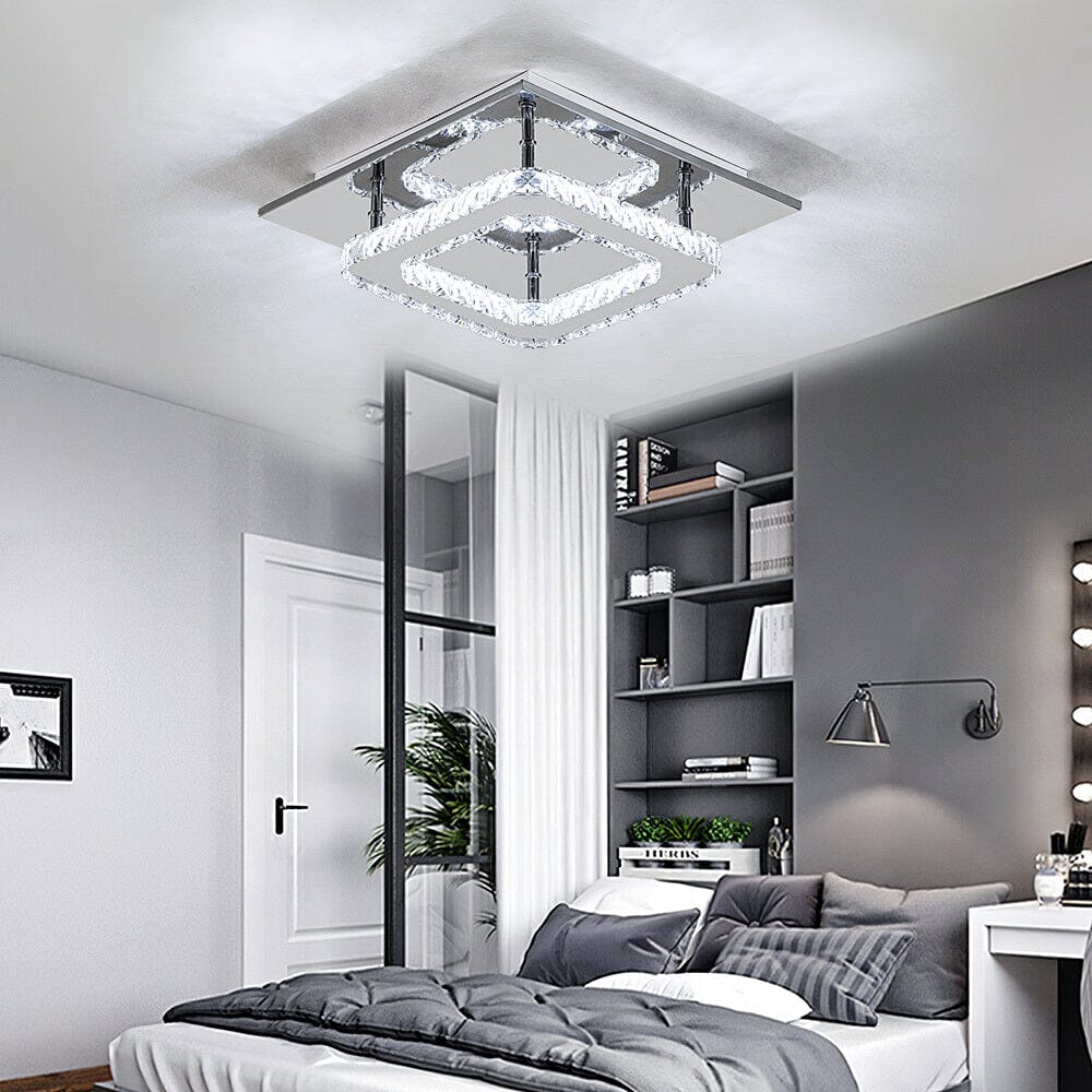 Modern Square Crystal Ceiling Light with Chrome Finish Living and Home