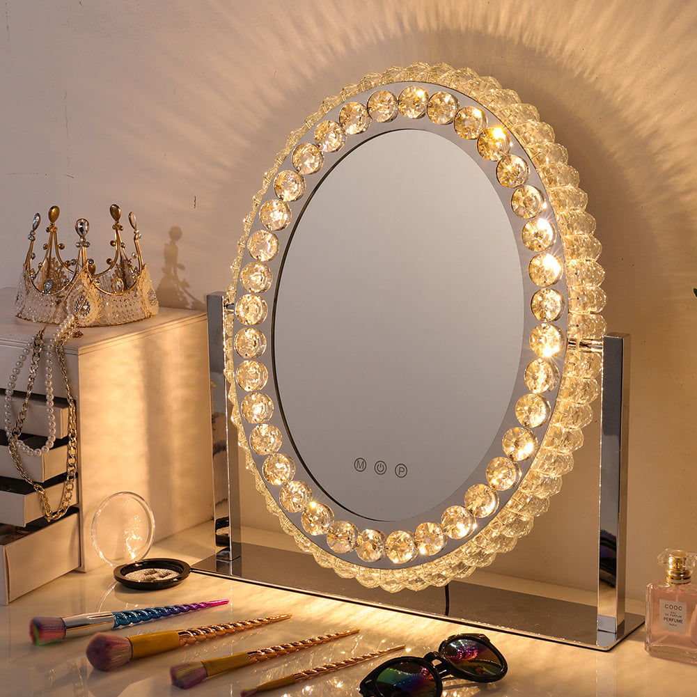 Dimmable Hollywood Led Makeup Mirror Luxury Crystal Diamante Oval Vanity Mirror Face Mirrors Living and Home
