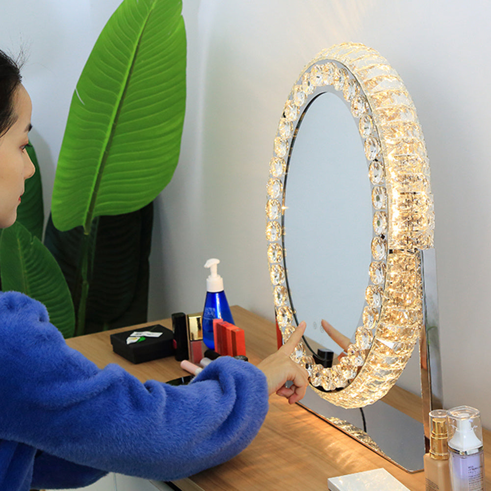 Dimmable Hollywood Led Makeup Mirror Luxury Crystal Diamante Oval Vanity Mirror Face Mirrors Living and Home