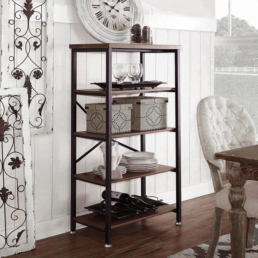 Industrial-Style 5-Tier Vintage Iron Bookshelf with E1 Grade PB Boards Living and Home