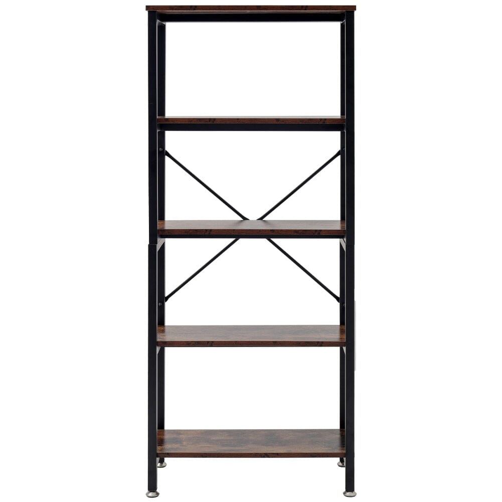 Industrial-Style 5-Tier Vintage Iron Bookshelf with E1 Grade PB Boards Living and Home