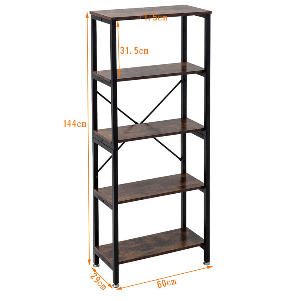 Industrial-Style 5-Tier Vintage Iron Bookshelf with E1 Grade PB Boards Living and Home