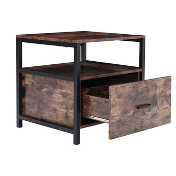 Metal-Framed Wooden Nightstand with Drawer