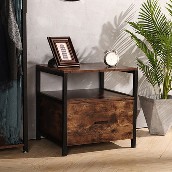 Metal-Framed Wooden Nightstand with Drawer