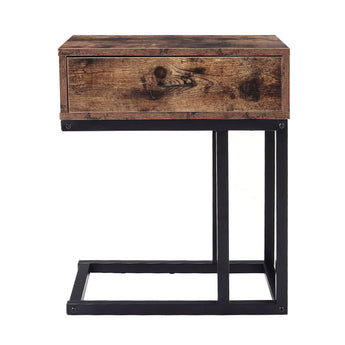 Metal-Framed Wooden Side Table with Drawer