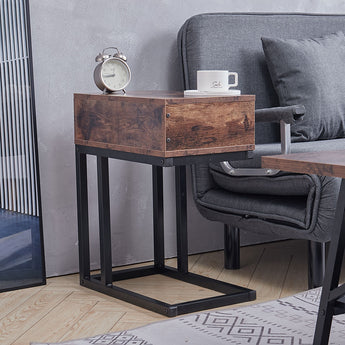 Metal-Framed Wooden Side Table with Drawer