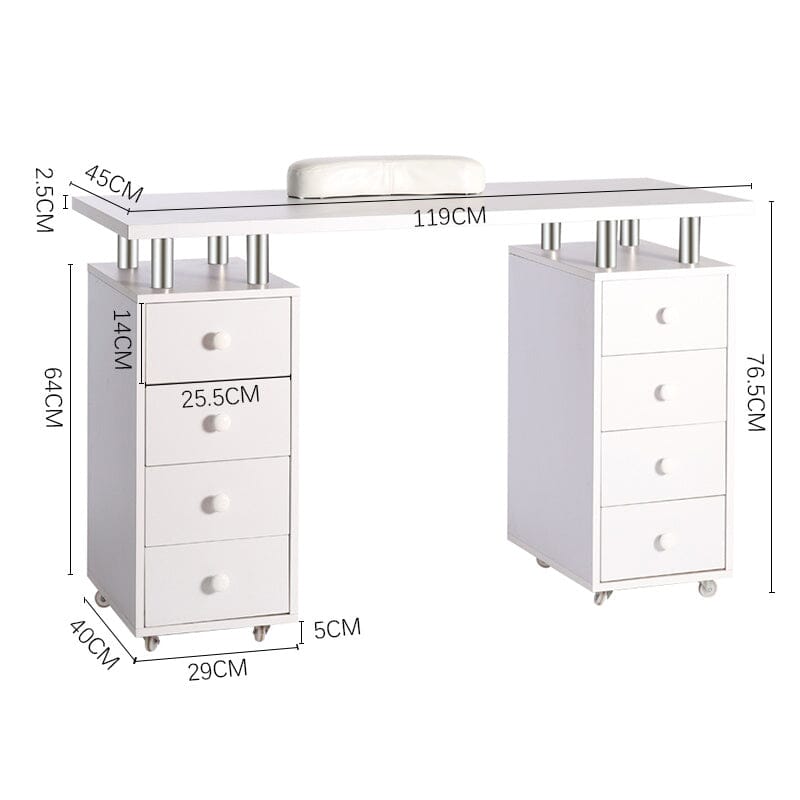 120cm Wide White Professional Manicure Table on Wheels with 8 Drawer Dressing Tables Living and Home