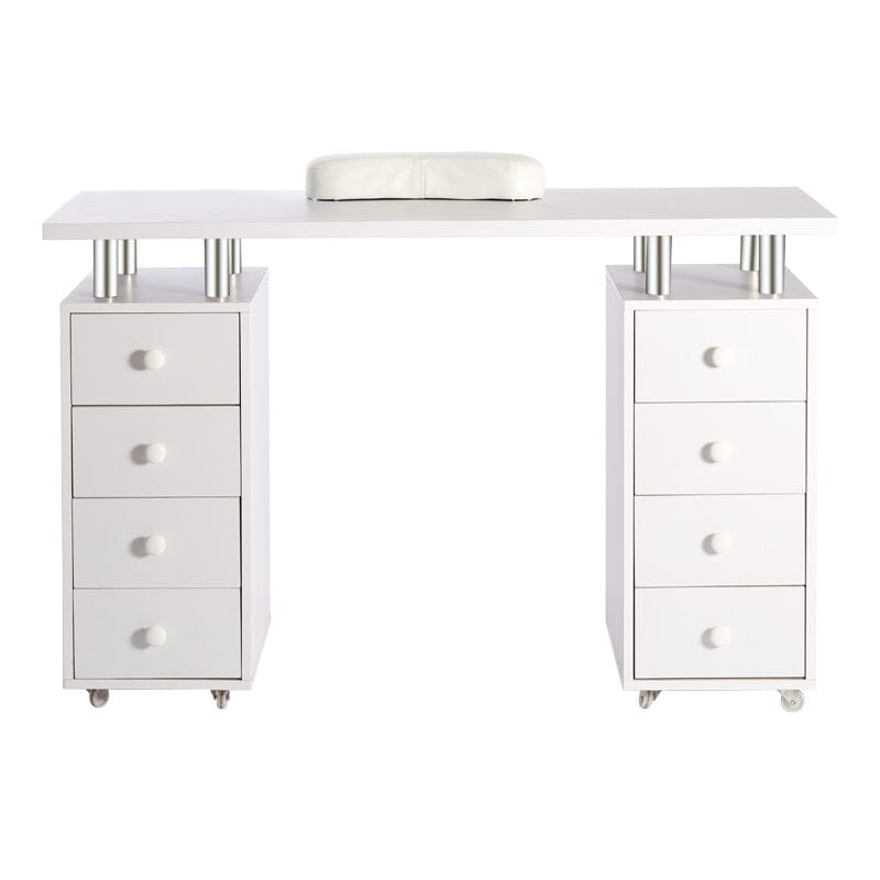 120cm Wide White Professional Manicure Table on Wheels with 8 Drawer Dressing Tables Living and Home