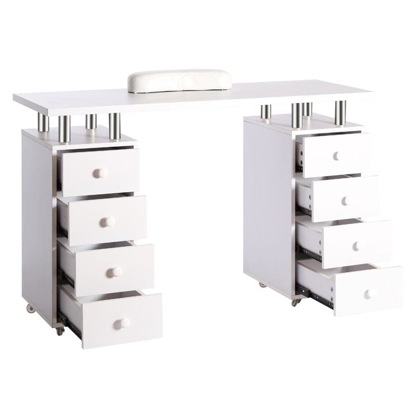 120cm Wide White Professional Manicure Table on Wheels with 8 Drawer Dressing Tables Living and Home