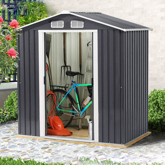 Black Steel Garden Storage Shed with Gabled Roof Top