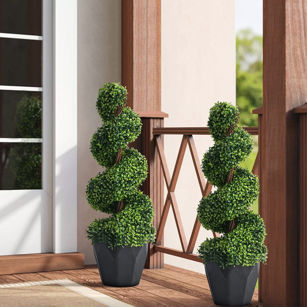 2 Pack Artificial Topiary Spiral Boxwood Tree Fake Plant Artificial Plants Living and Home