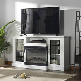 24 Inch White Electric Fireplace Suite with TV Stand and Internal Storage