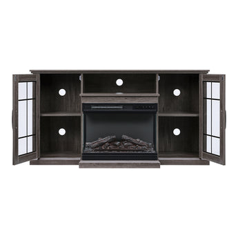 24 Inch Grey Electric Fireplace Suite with TV Stand and Internal Storage