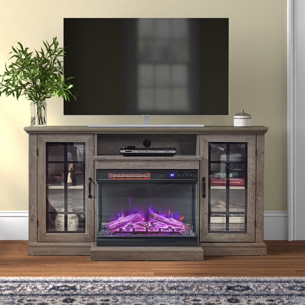 5000BTU Freestanding Fireplaces and Rustic Grey TV Stand 3-Sided Electric Fireplace With Remote Control Freestanding Fireplaces Living and Home