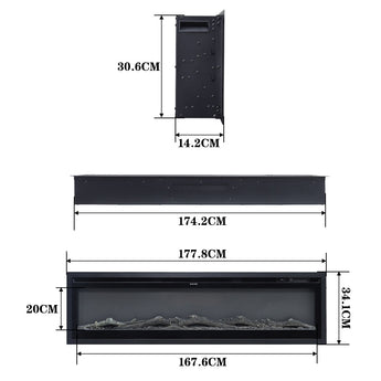 70/80 Inch Wall Mounted/Freestanding Electric Fireplace with Remote and 9 Flame Colours