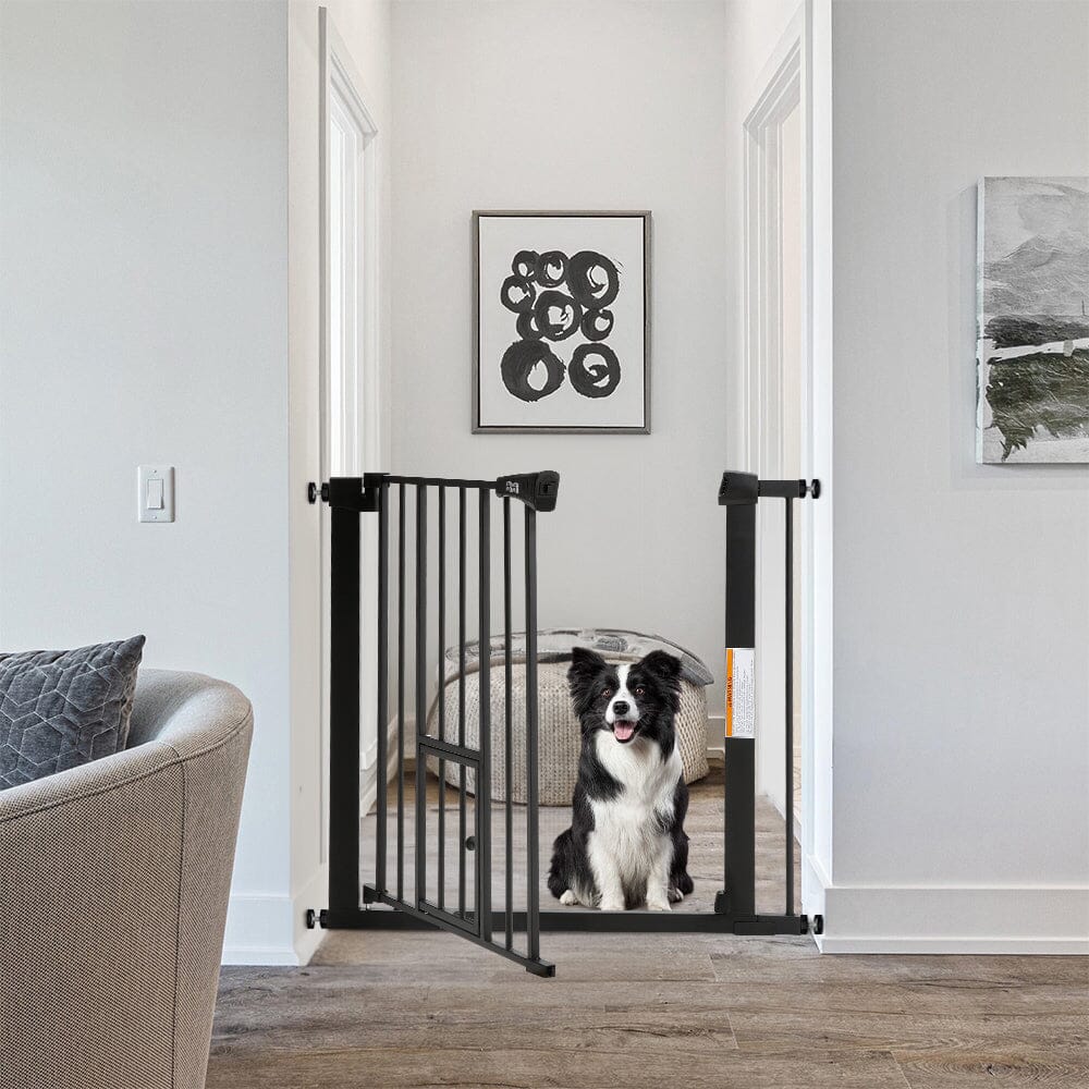 Pet Safety Gate Stair Pressure Fit with Lockable Cat Flap Pet Gates Living and Home