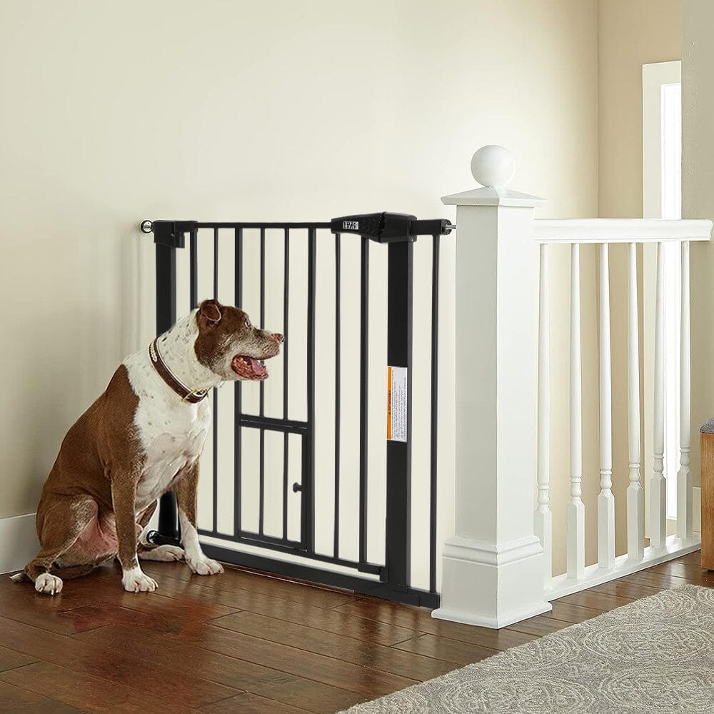 Pet Safety Gate Stair Pressure Fit with Lockable Cat Flap Pet Gates Living and Home