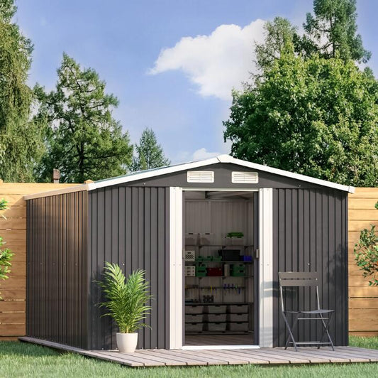377CM Wide Steel Garden Storage Shed with Gabled Roof Top