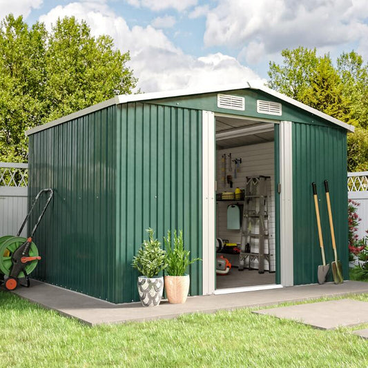 257CM Wide Metal Garden Tools Storage Shed with Gabled Roof Top