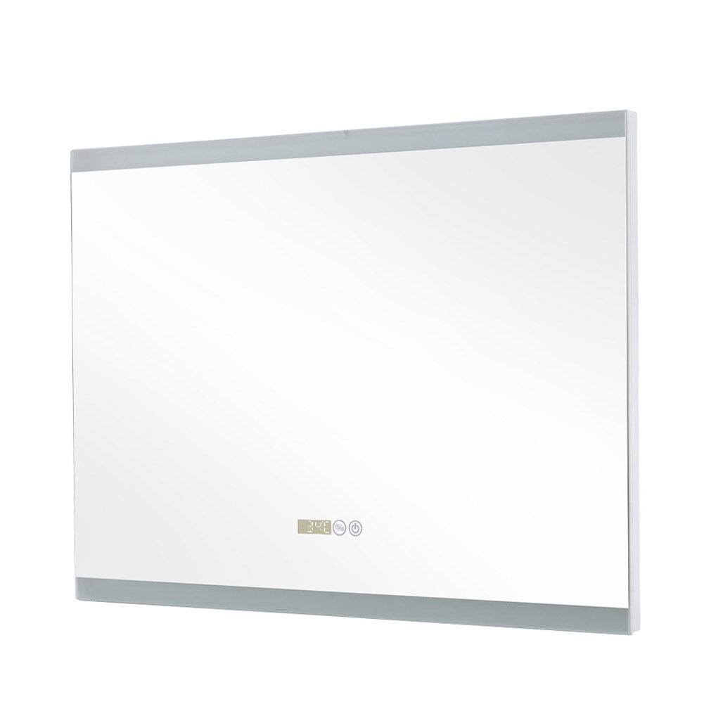 Large Rectangular Frameless Anti-Fog LED Vanity Mirror with Clock Bathroom Mirrors Living and Home