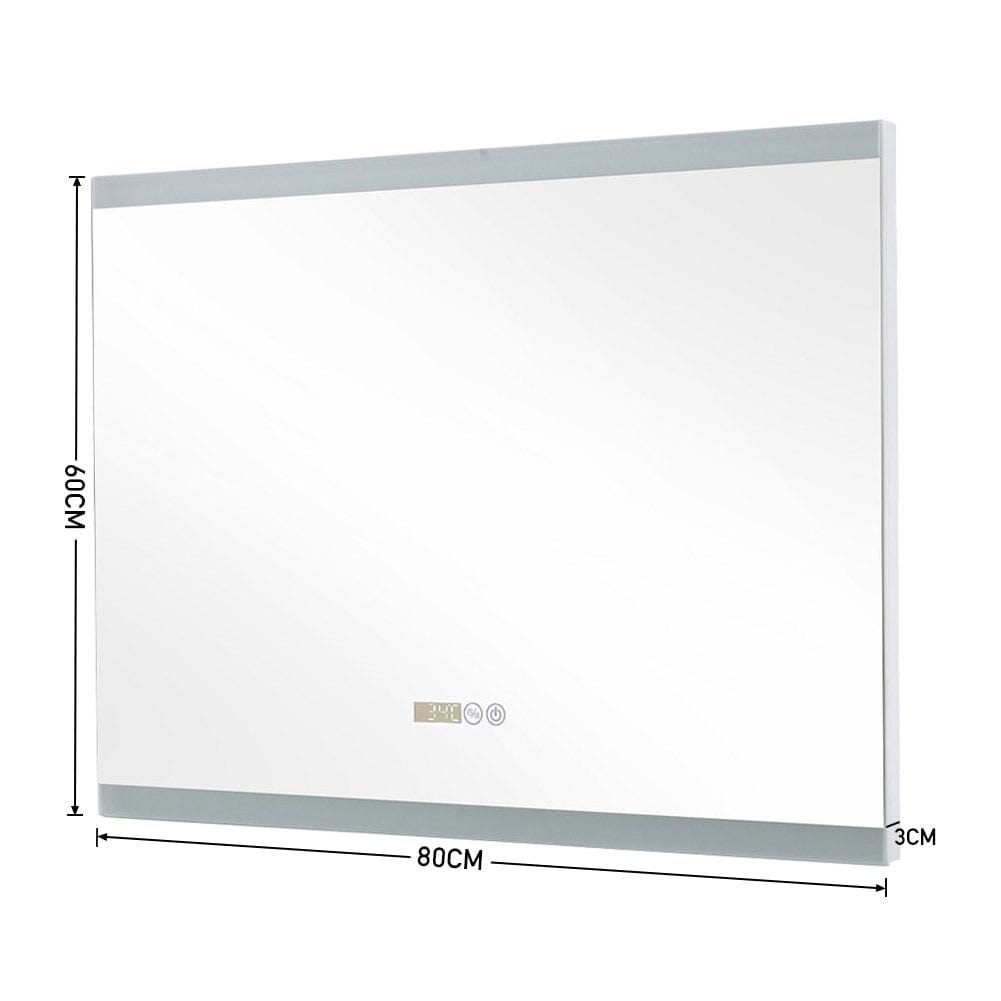 Large Rectangular Frameless Anti-Fog LED Vanity Mirror with Clock Bathroom Mirrors Living and Home