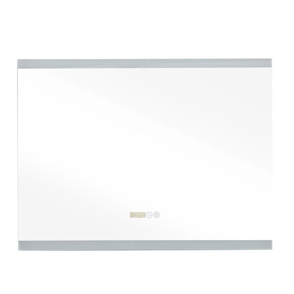 Large Rectangular Frameless Anti-Fog LED Vanity Mirror with Clock Bathroom Mirrors Living and Home
