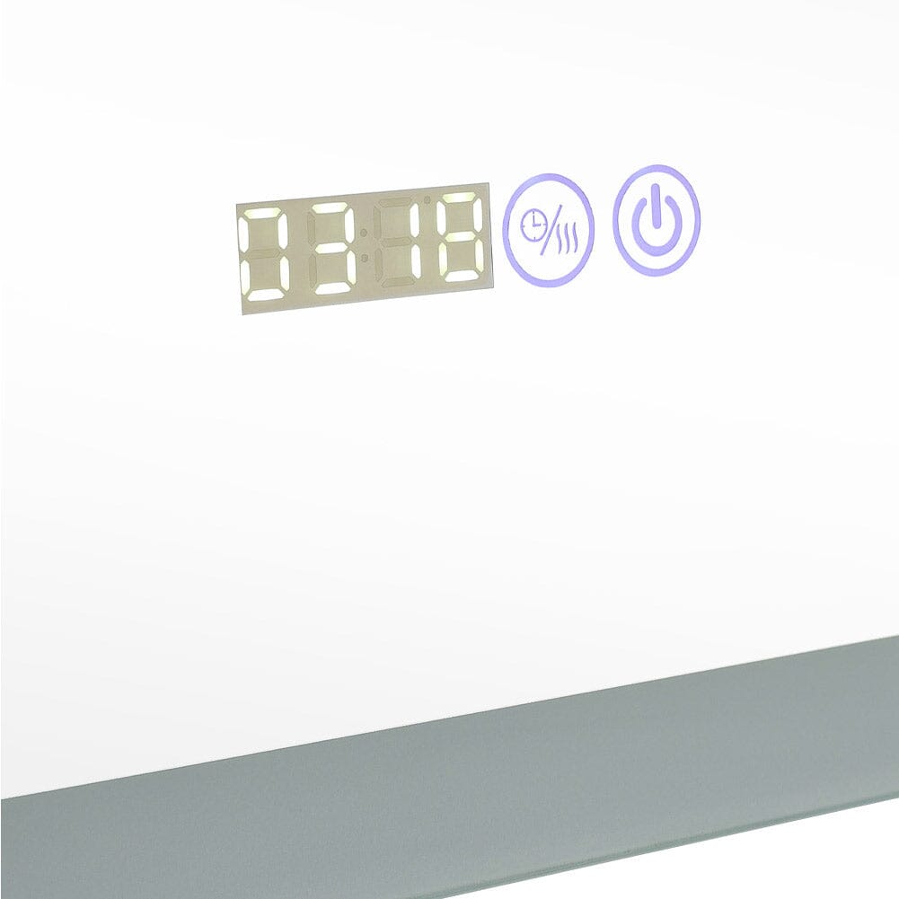 Large Rectangular Frameless Anti-Fog LED Vanity Mirror with Clock Bathroom Mirrors Living and Home