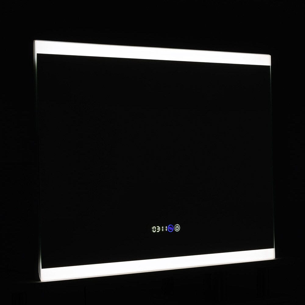 Large Rectangular Frameless Anti-Fog LED Vanity Mirror with Clock Bathroom Mirrors Living and Home