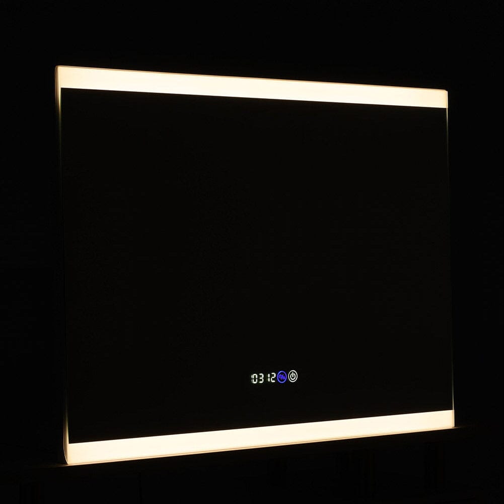 Large Rectangular Frameless Anti-Fog LED Vanity Mirror with Clock Bathroom Mirrors Living and Home
