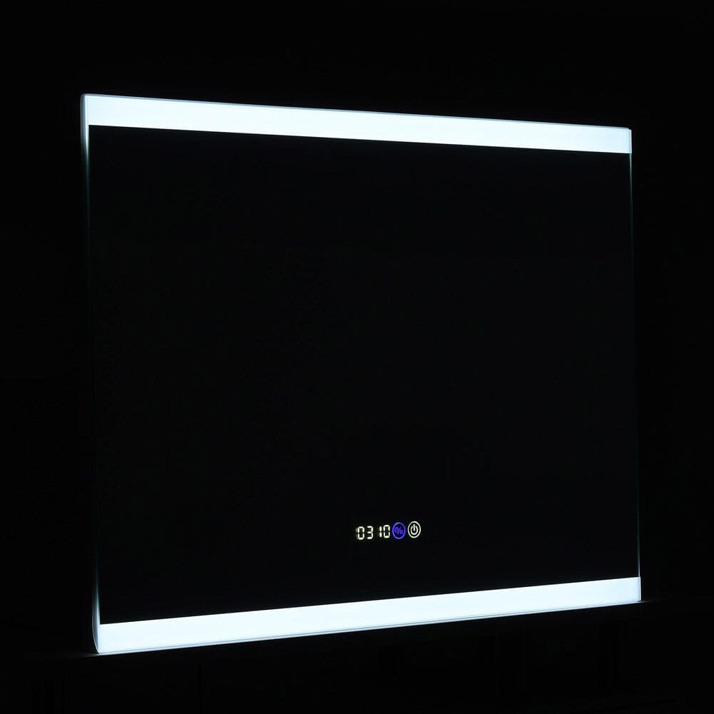 Large Rectangular Frameless Anti-Fog LED Vanity Mirror with Clock Bathroom Mirrors Living and Home