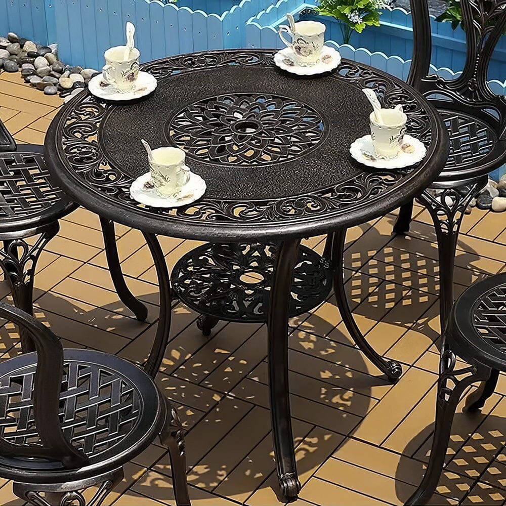 Black Cast Aluminum Round Patio Dining Table with Umbrella Hole Garden Dining Tables Living and Home 80cm Dia x 71cm H