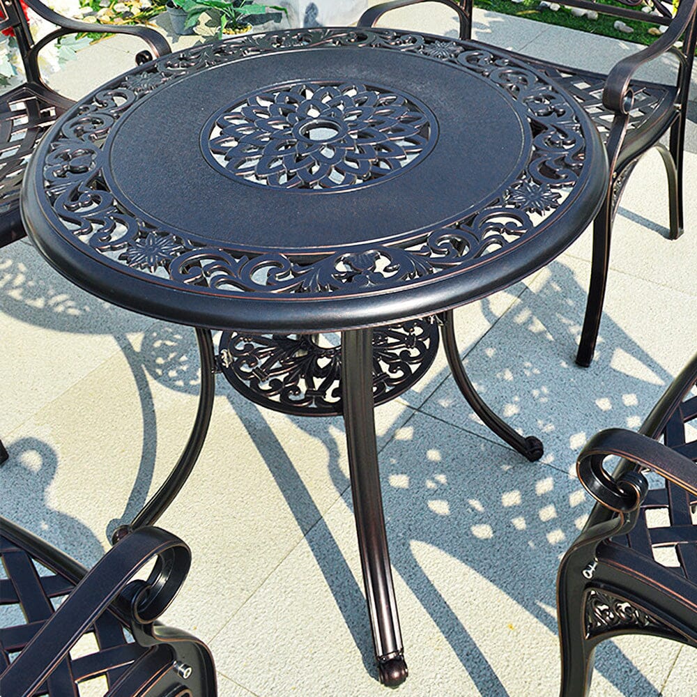 Black Cast Aluminum Round Patio Dining Table with Umbrella Hole Garden Dining Tables Living and Home