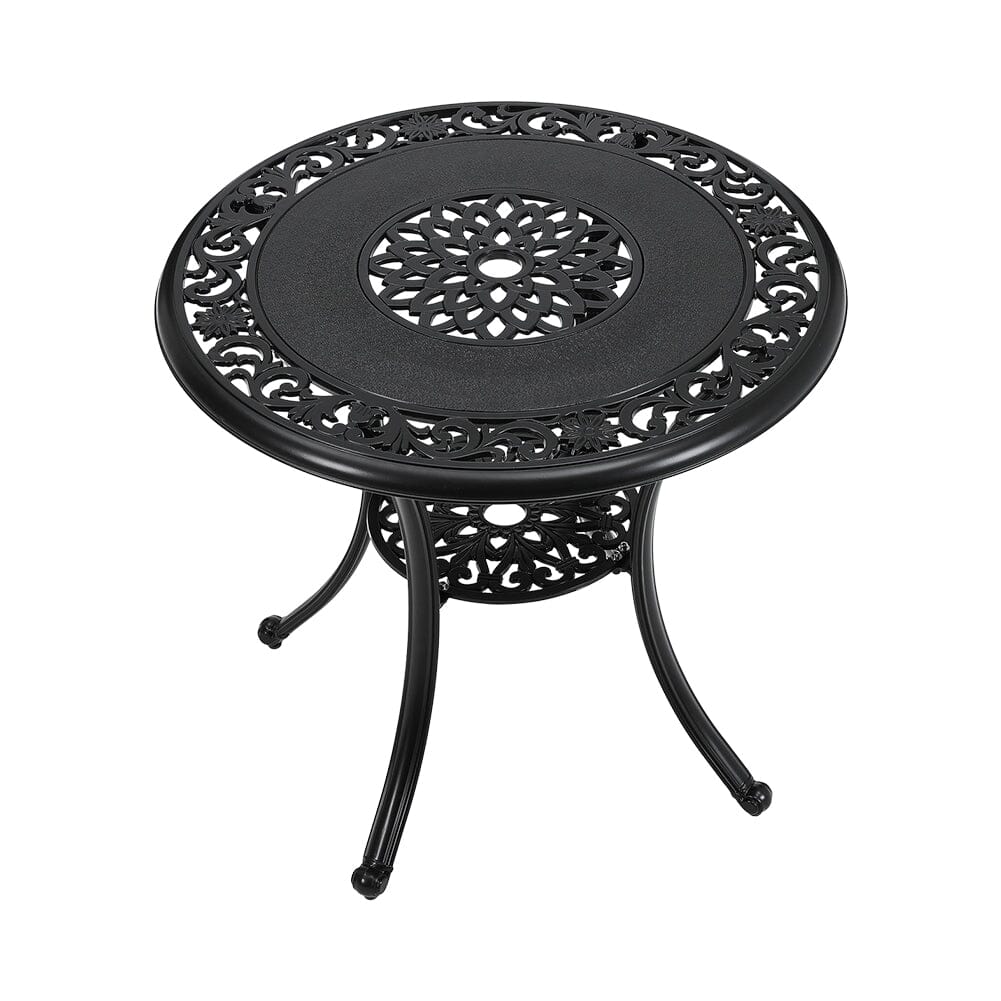 Black Cast Aluminum Round Patio Dining Table with Umbrella Hole Garden Dining Tables Living and Home