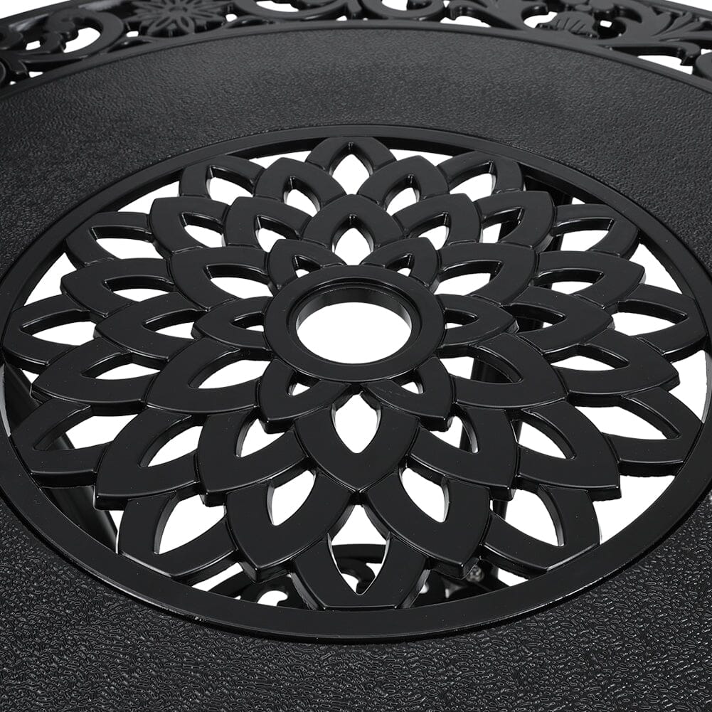 Black Cast Aluminum Round Patio Dining Table with Umbrella Hole Garden Dining Tables Living and Home