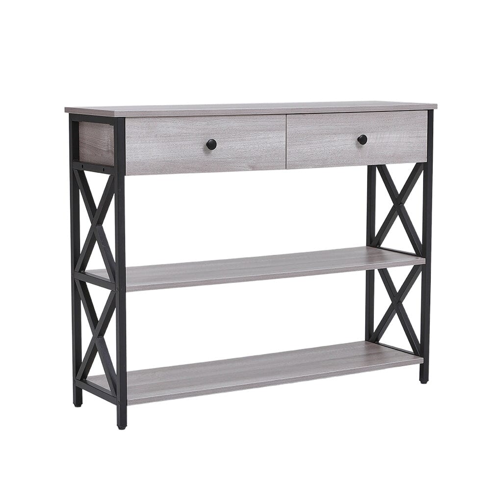 100 cm W Rustic Grey Narrow Wooden Console Table with Drawers Console Tables Living and Home