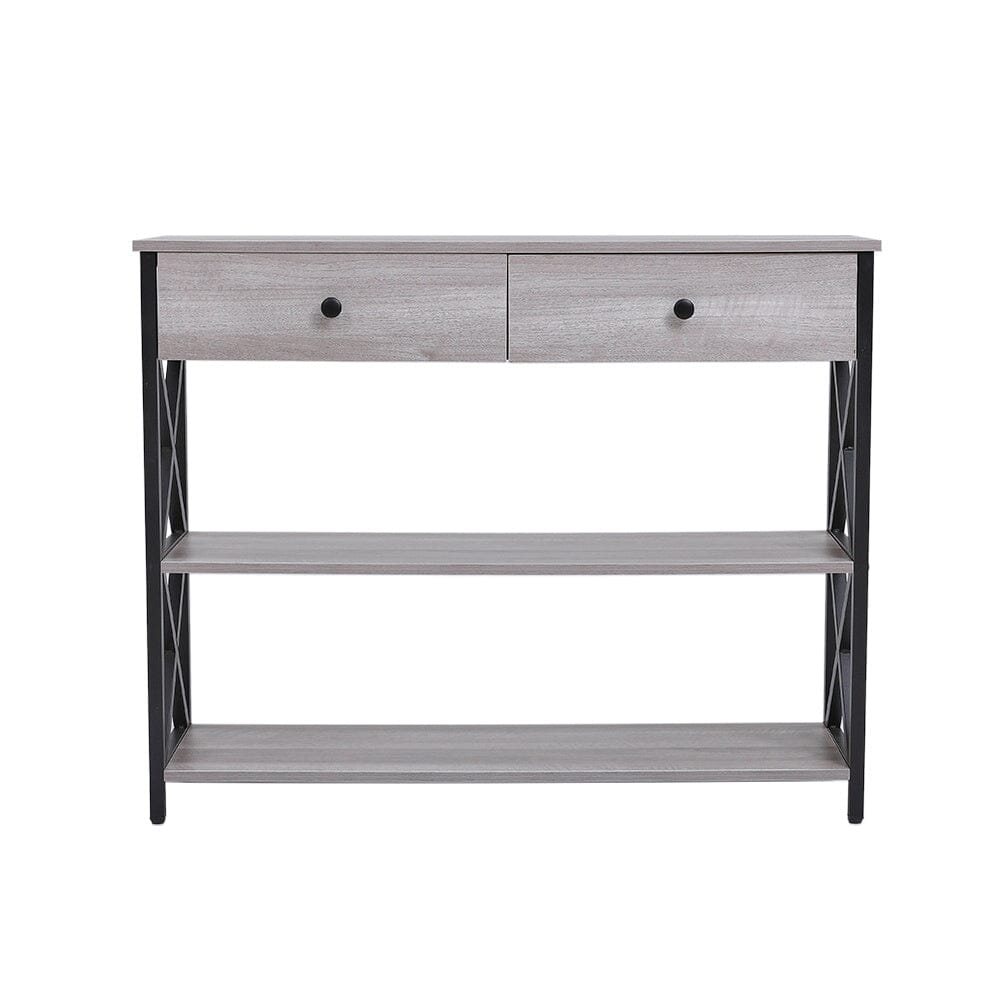 100 cm W Rustic Grey Narrow Wooden Console Table with Drawers Console Tables Living and Home