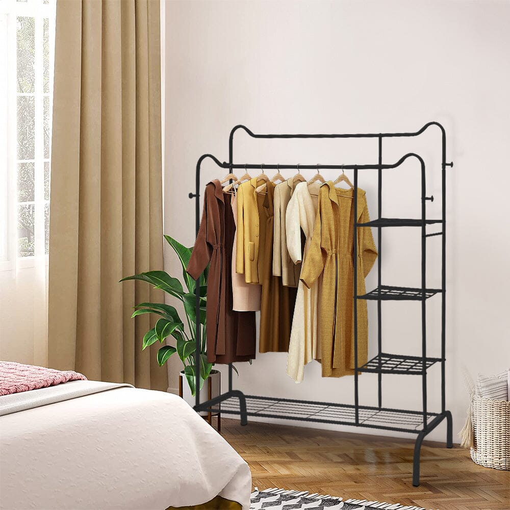 Chic Black Freestanding Multifunctional Coat Rack with Cat-Ear Design Living and Home