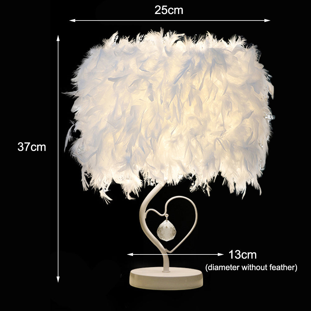 White Feather Table Lamp Bedside Nightstand Lamp with Heart Shape Base Table Lamps Living and Home