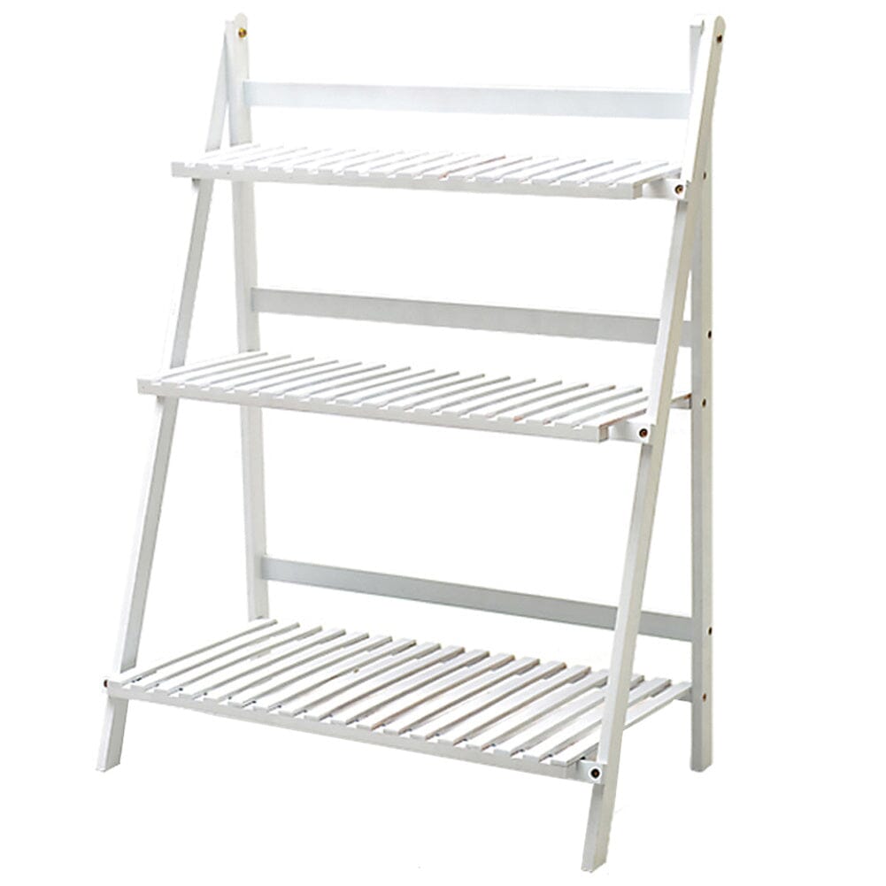 3-Tier Foldable Plant Stand Wooden Ladder Shelf Natural/White Living and Home