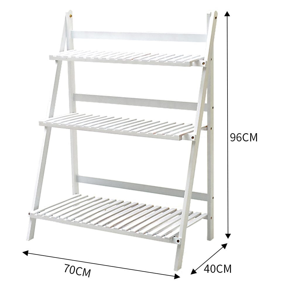 3-Tier Foldable Plant Stand Wooden Ladder Shelf Natural/White Living and Home