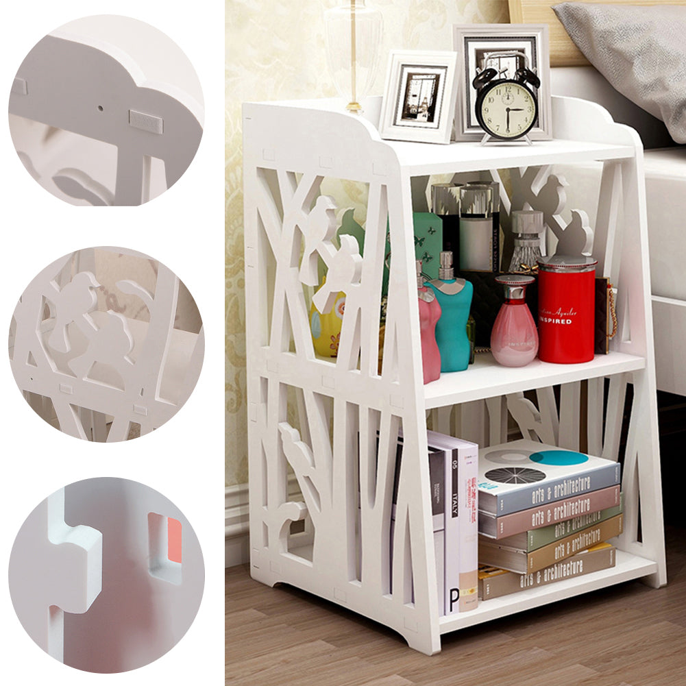 Bird Hollow Pattern End Table 3 Shelves Wooden Bedside Nightstand End Tables Living and Home