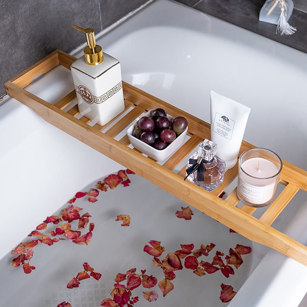 Bamboo Bath Tray for Bathroom Shower Caddies Living and Home