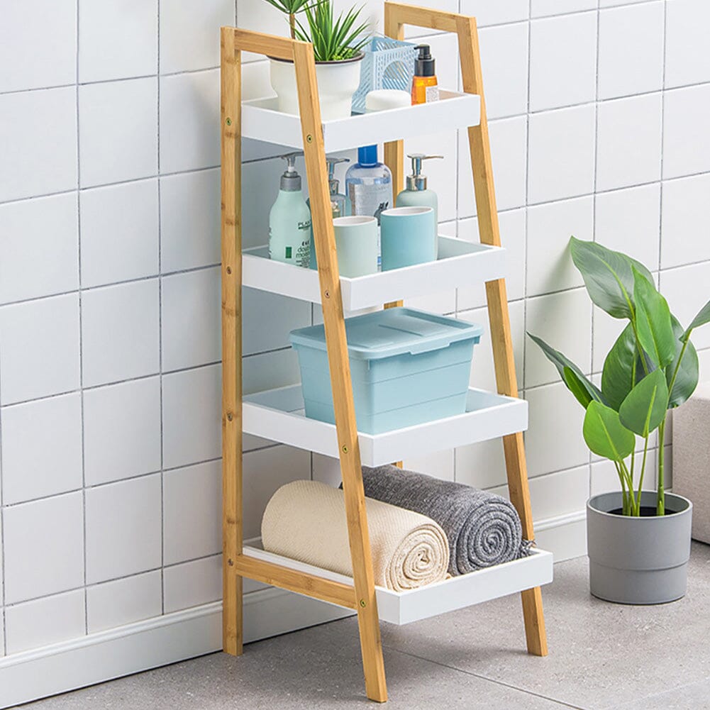 4-Tier Nordic Freestanding Wooden Ladder Shelf Storage Organizer Shelves & Racks Living and Home