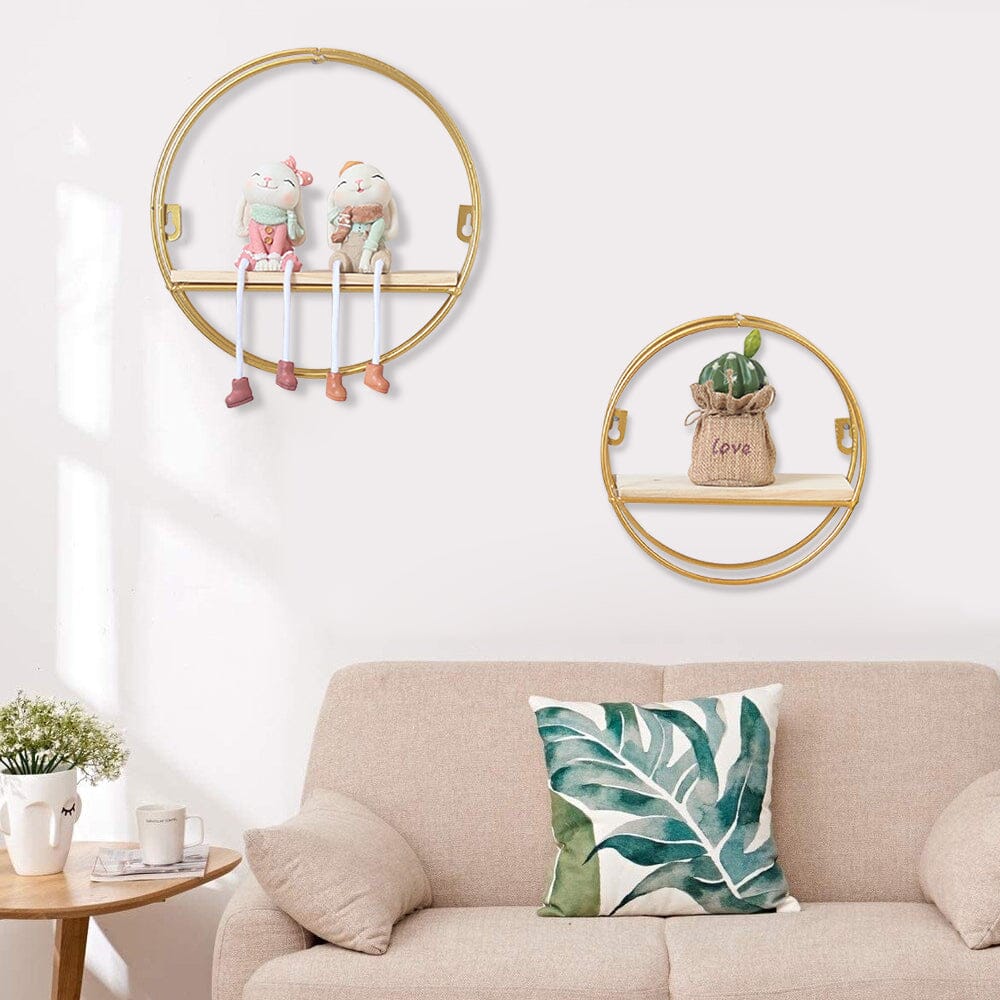 Minimalism Wall Floating Shelf Round Gold Framed Display Rack Wall & Display Shelves Living and Home