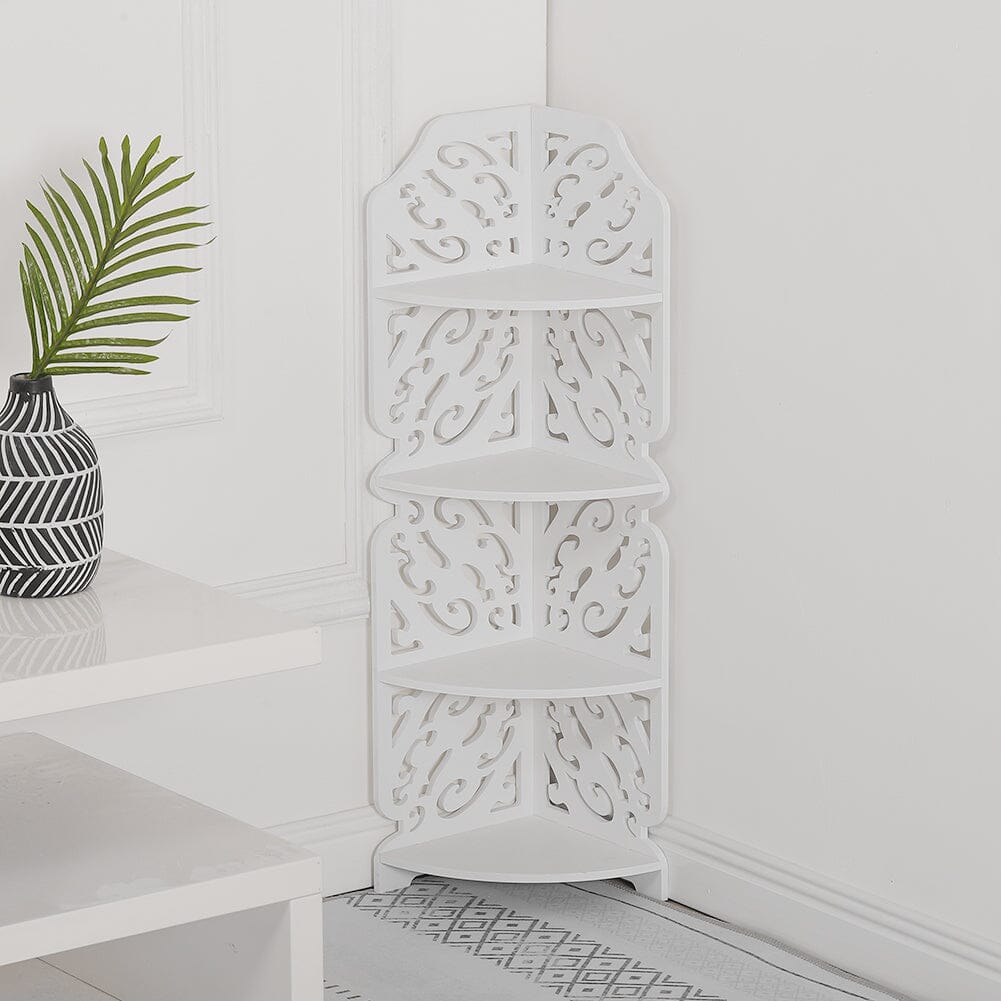4-Tier White Corner Plant Display Stand Shelves & Racks Living and Home
