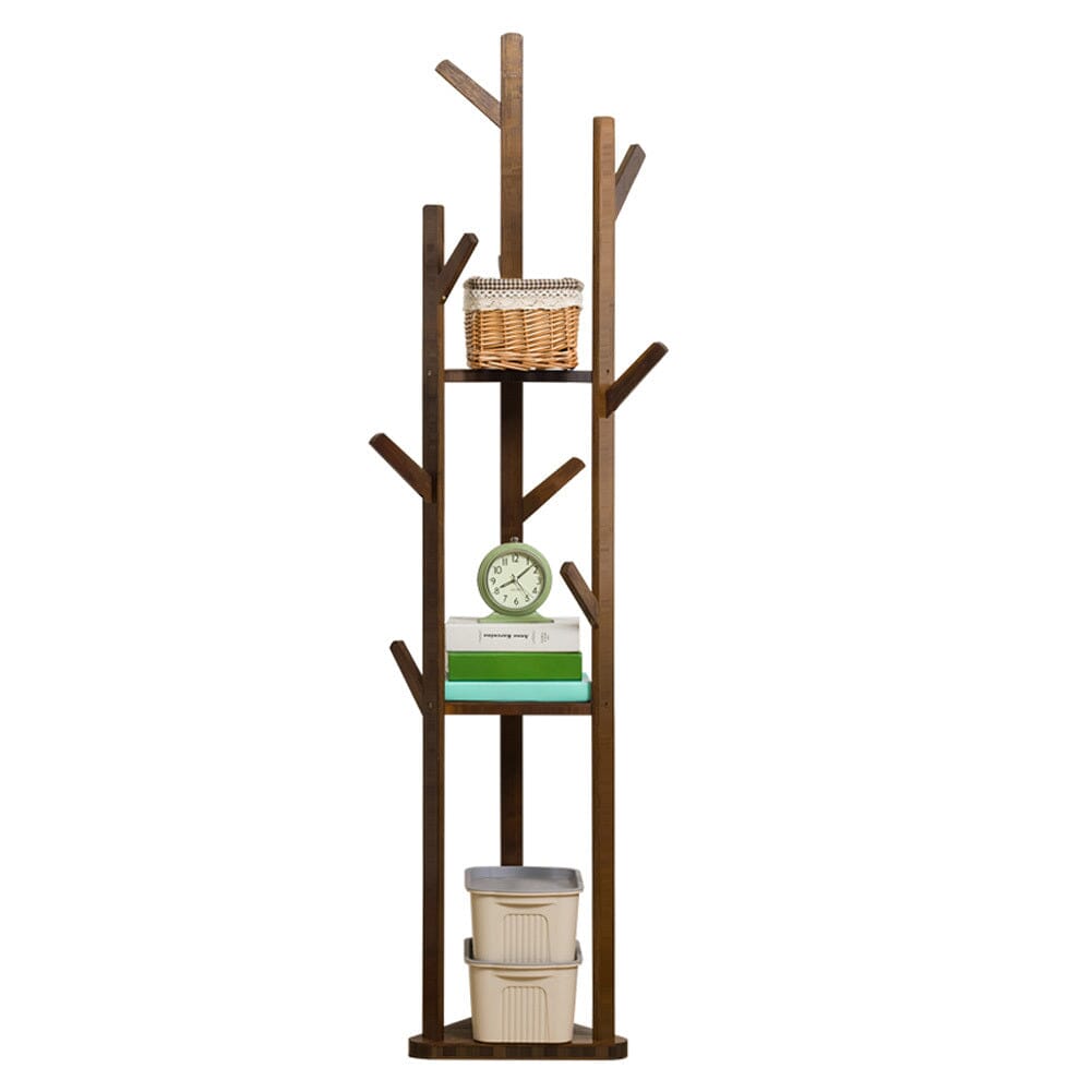 Wooden Coat Rack Stand with 3 Shelves for Entryway Living and Home